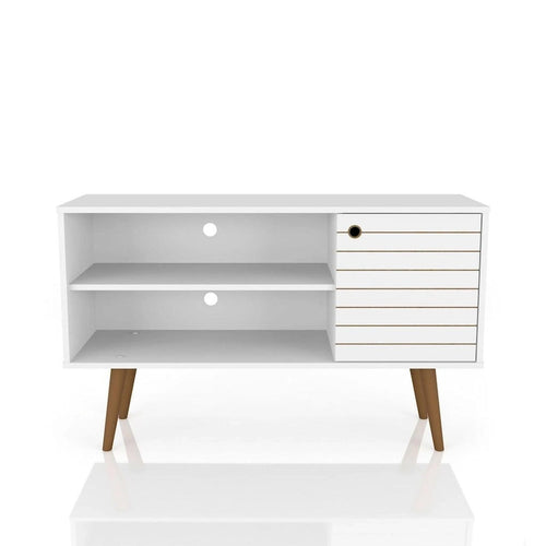 Mobile TV/consolle multimediale a 2 ripiani con gambe oblique - Giallo / Blu / Marrone Chiaro / Bianco / Marrone Scuro