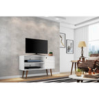 Mobile TV/consolle multimediale a 2 ripiani con gambe oblique - Giallo / Blu / Marrone Chiaro / Bianco / Marrone Scuro