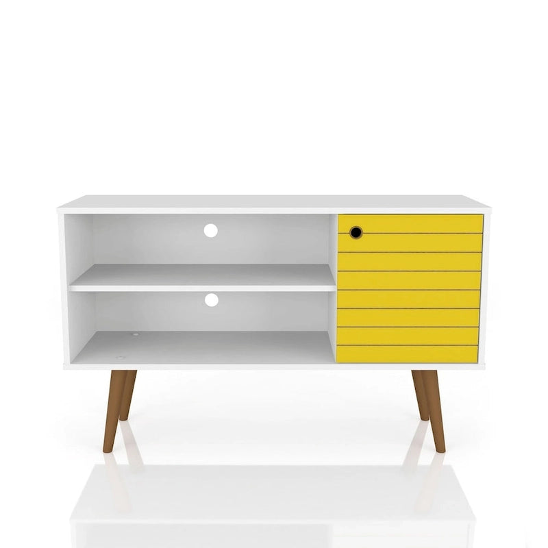 Mobile TV/consolle multimediale a 2 ripiani con gambe oblique - Giallo / Blu / Marrone Chiaro / Bianco / Marrone Scuro