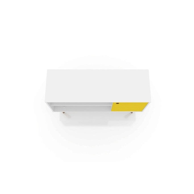 Mobile TV/consolle multimediale a 2 ripiani con gambe oblique - Giallo / Blu / Marrone Chiaro / Bianco / Marrone Scuro