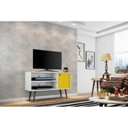 Mobile TV/consolle multimediale a 2 ripiani con gambe oblique - Giallo / Blu / Marrone Chiaro / Bianco / Marrone Scuro