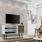 Mobile TV/consolle multimediale a 2 ripiani con gambe oblique - Giallo / Blu / Marrone Chiaro / Bianco / Marrone Scuro