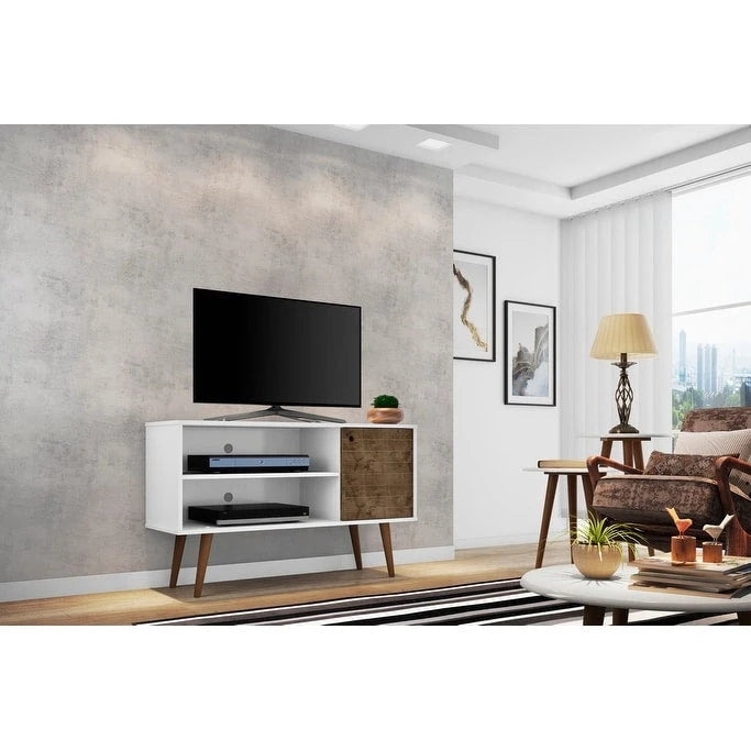 Mobile TV/consolle multimediale a 2 ripiani con gambe oblique - Giallo / Blu / Marrone Chiaro / Bianco / Marrone Scuro