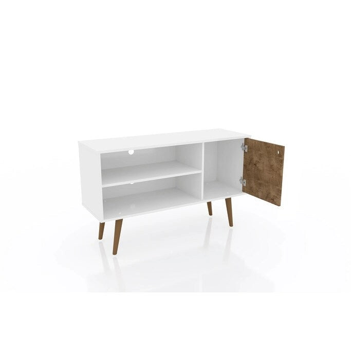 Mobile TV/consolle multimediale a 2 ripiani con gambe oblique - Giallo / Blu / Marrone Chiaro / Bianco / Marrone Scuro