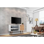 Mobile TV/consolle multimediale a 2 ripiani con gambe oblique - Giallo / Blu / Marrone Chiaro / Bianco / Marrone Scuro