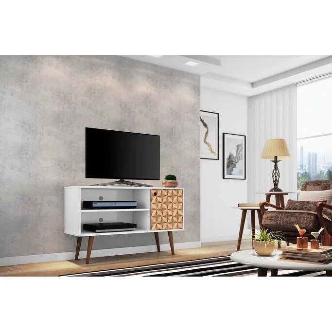 Mobile TV/consolle multimediale a 2 ripiani con gambe oblique - Giallo / Blu / Marrone Chiaro / Bianco / Marrone Scuro