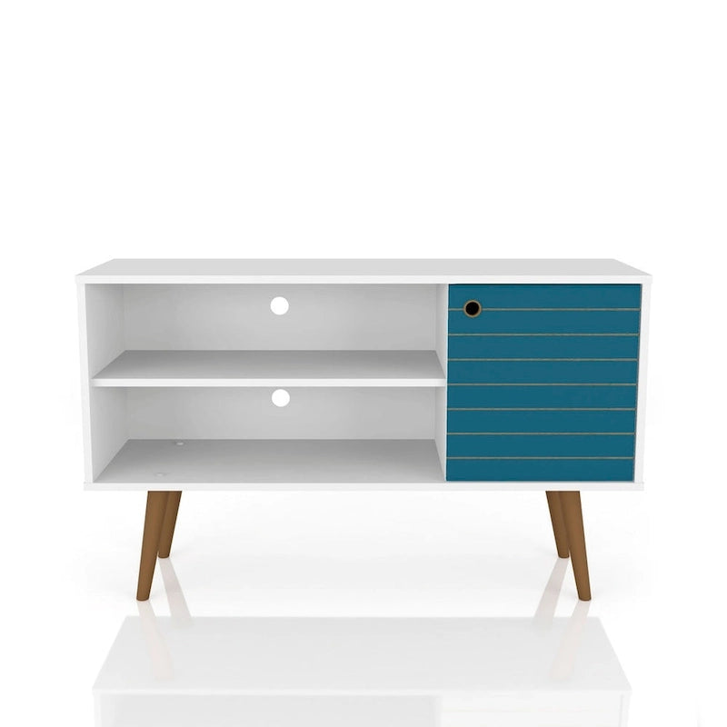 Mobile TV/consolle multimediale a 2 ripiani con gambe oblique - Giallo / Blu / Marrone Chiaro / Bianco / Marrone Scuro