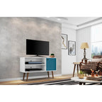 Mobile TV/consolle multimediale a 2 ripiani con gambe oblique - Giallo / Blu / Marrone Chiaro / Bianco / Marrone Scuro