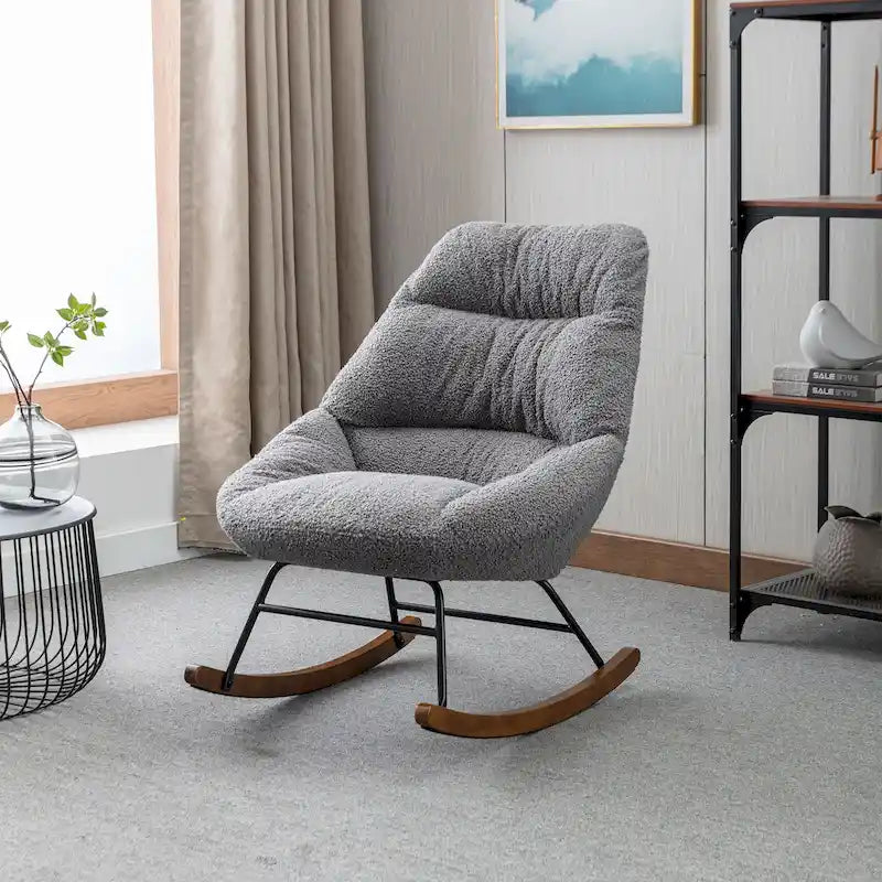 Poltrona a dondolo in tessuto bouclé beige/grigio, seduta singola