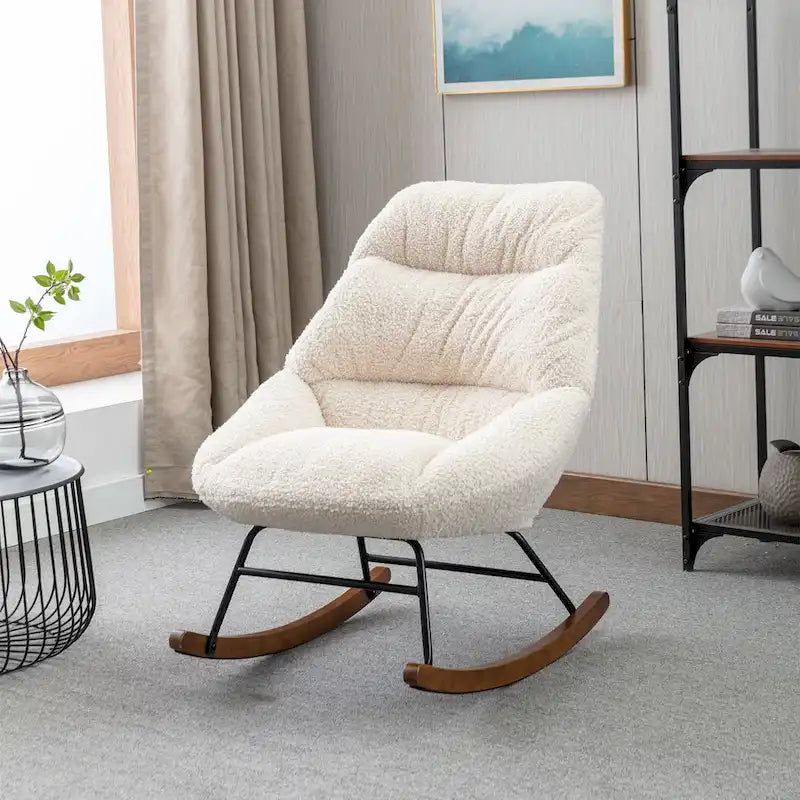 Poltrona a dondolo in tessuto bouclé beige/grigio, seduta singola