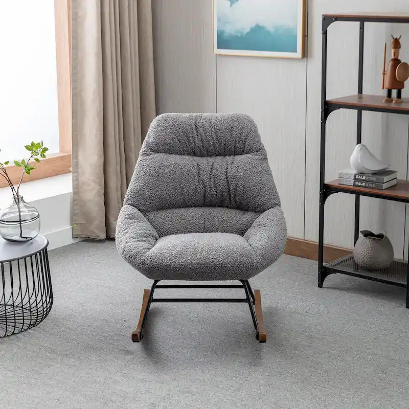 Poltrona a dondolo in tessuto bouclé beige/grigio, seduta singola