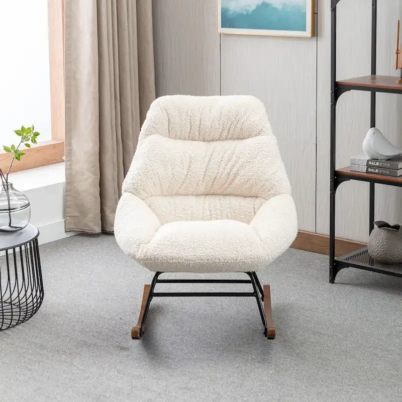 Poltrona a dondolo in tessuto bouclé beige/grigio, seduta singola