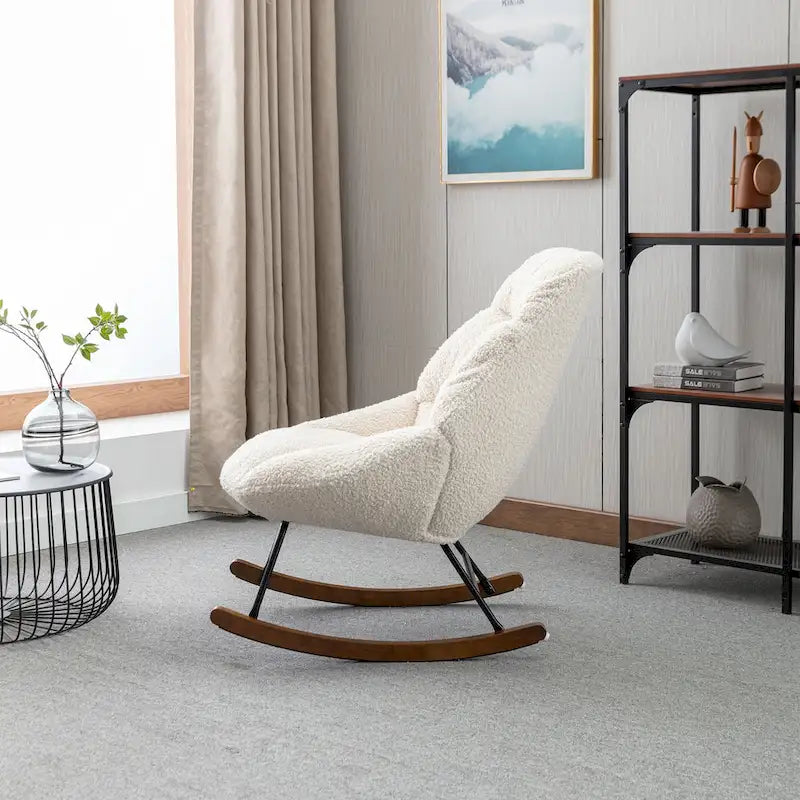 Poltrona a dondolo in tessuto bouclé beige/grigio, seduta singola