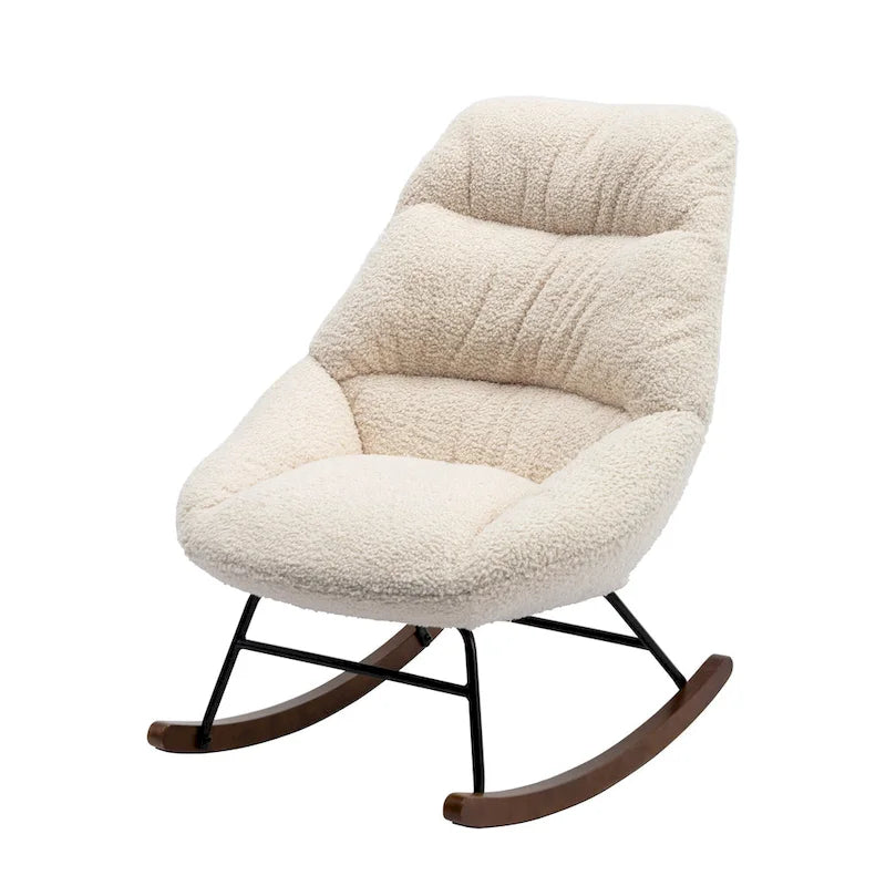 Poltrona a dondolo in tessuto bouclé beige/grigio, seduta singola