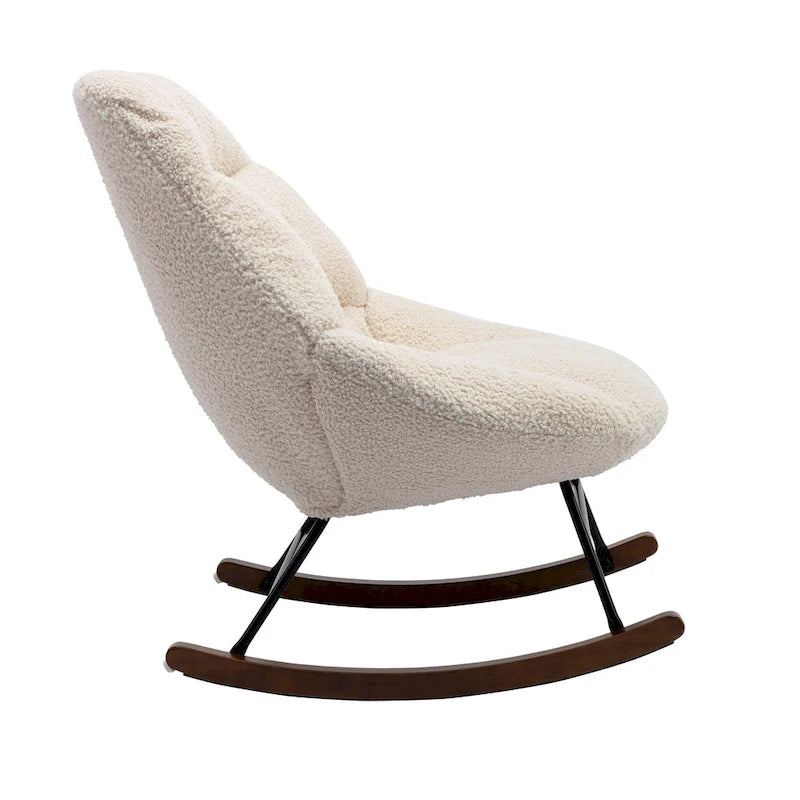 Poltrona a dondolo in tessuto bouclé beige/grigio, seduta singola