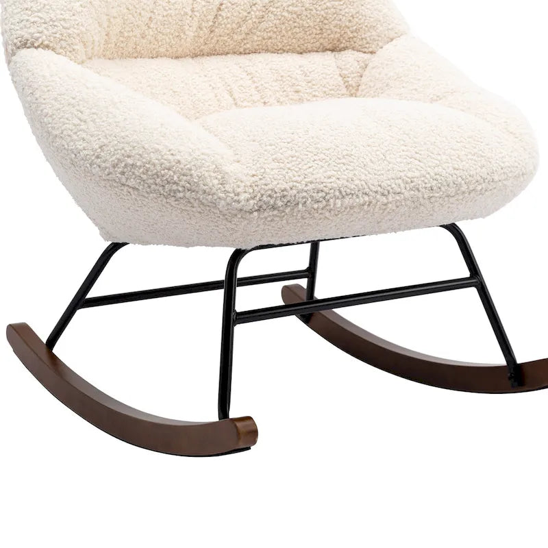 Poltrona a dondolo in tessuto bouclé beige/grigio, seduta singola
