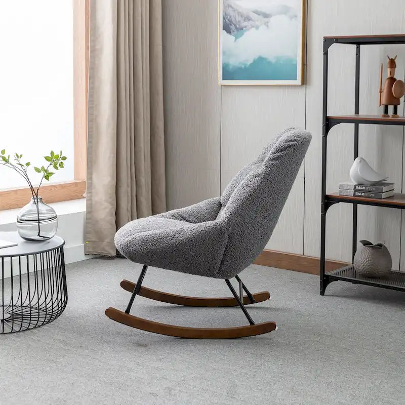 Poltrona a dondolo in tessuto bouclé beige/grigio, seduta singola