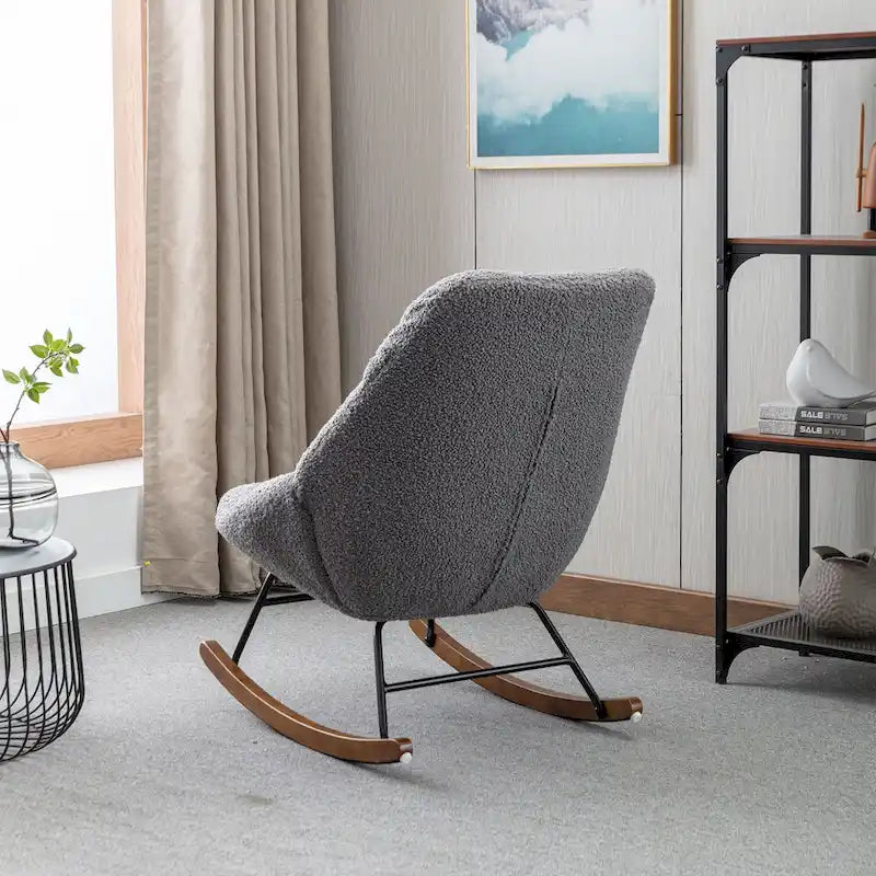 Poltrona a dondolo in tessuto bouclé beige/grigio, seduta singola