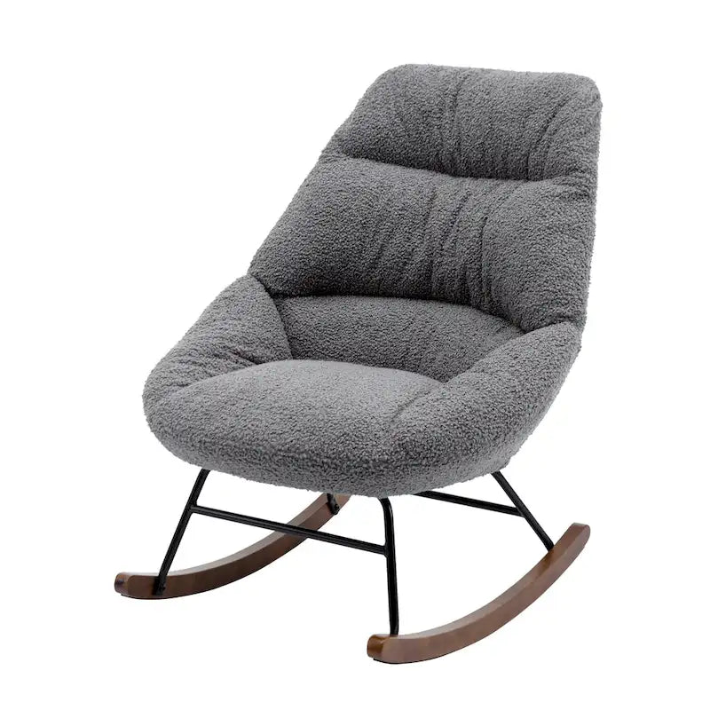 Poltrona a dondolo in tessuto bouclé beige/grigio, seduta singola