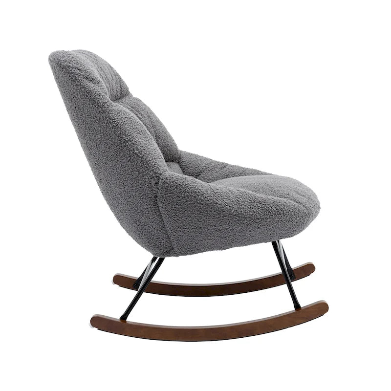 Poltrona a dondolo in tessuto bouclé beige/grigio, seduta singola