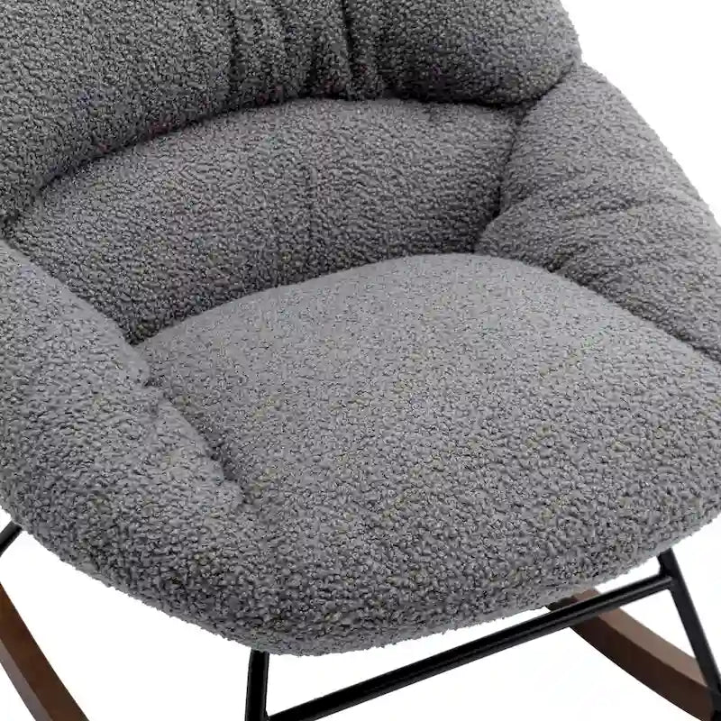 Poltrona a dondolo in tessuto bouclé beige/grigio, seduta singola