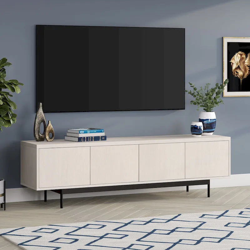 Mobile TV rettangolare nero venato / bianco / bianco ontano per TV fino a 75" – larghezza 69,5"