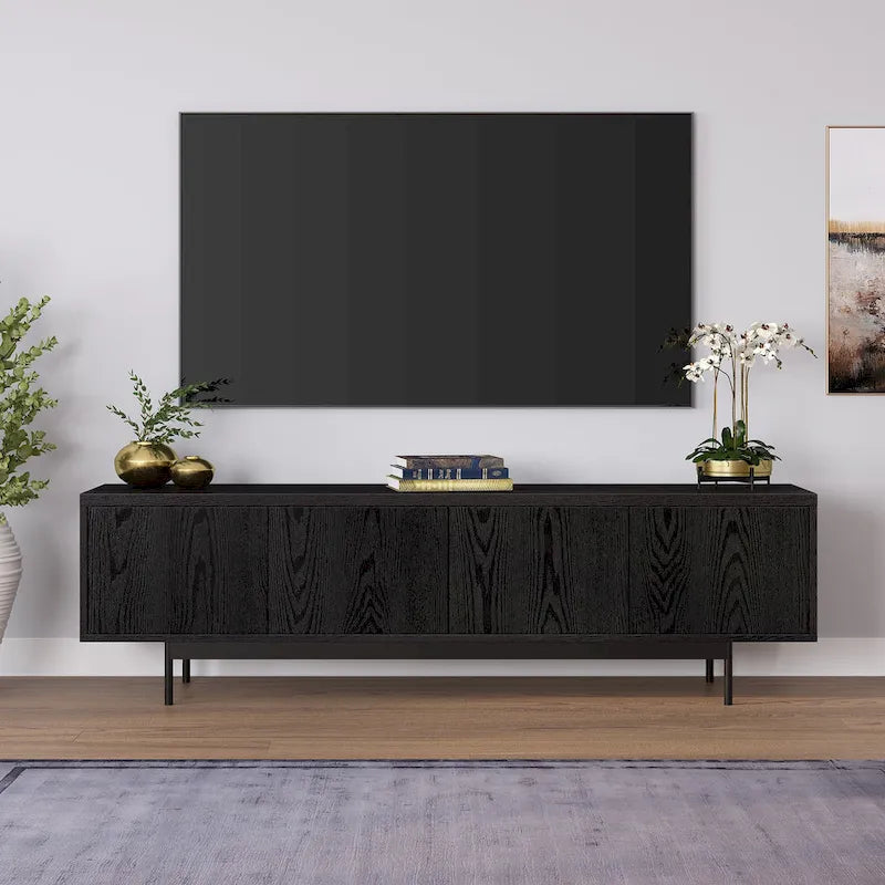 Mobile TV rettangolare nero venato / bianco / bianco ontano per TV fino a 75" – larghezza 69,5"