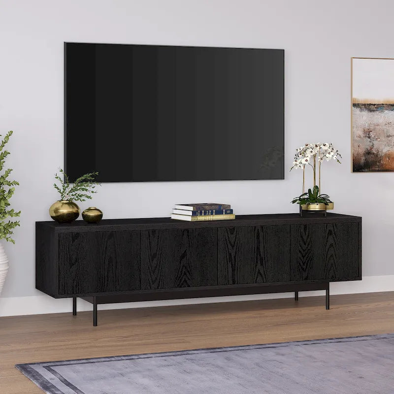 Mobile TV rettangolare nero venato / bianco / bianco ontano per TV fino a 75" – larghezza 69,5"