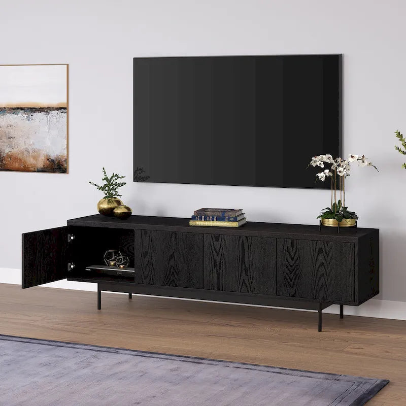 Mobile TV rettangolare nero venato / bianco / bianco ontano per TV fino a 75" – larghezza 69,5"