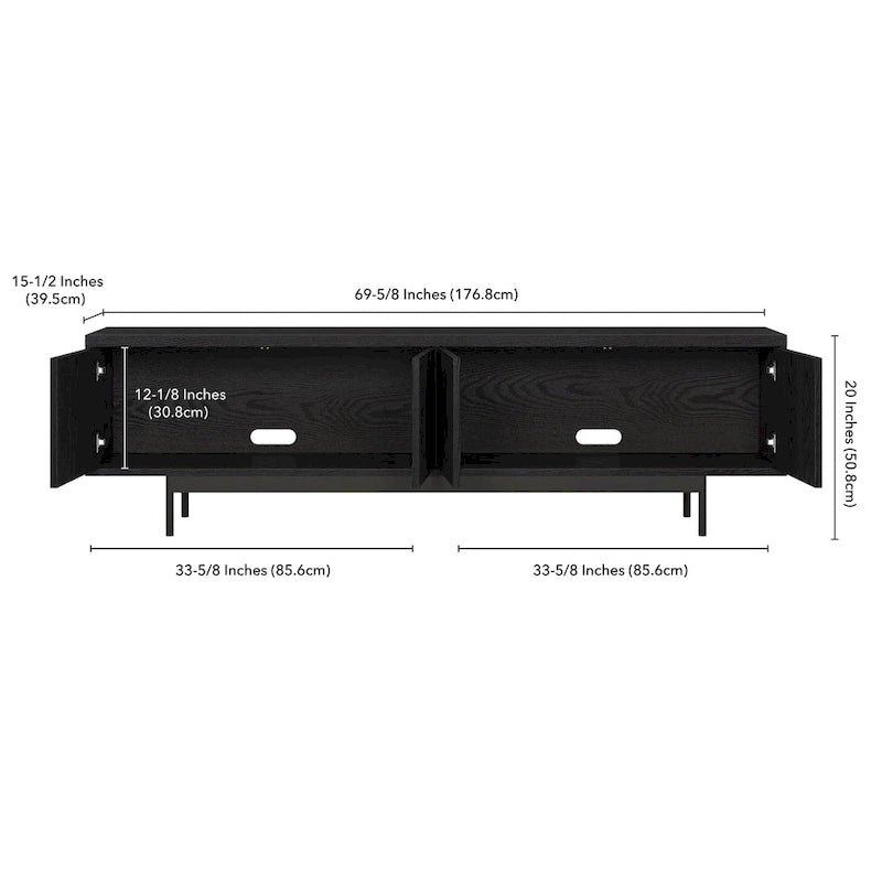 Mobile TV rettangolare nero venato / bianco / bianco ontano per TV fino a 75" – larghezza 69,5"