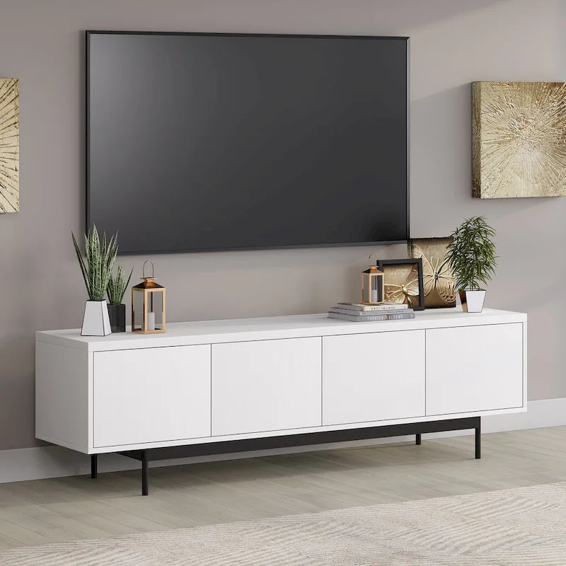 Mobile TV rettangolare nero venato / bianco / bianco ontano per TV fino a 75" – larghezza 69,5"