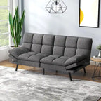 Divano letto futon convertibile grigio/nero con braccioli e schienale regolabili, 2 posti