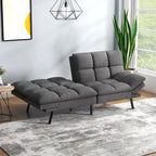 Divano letto futon convertibile grigio/nero con braccioli e schienale regolabili, 2 posti