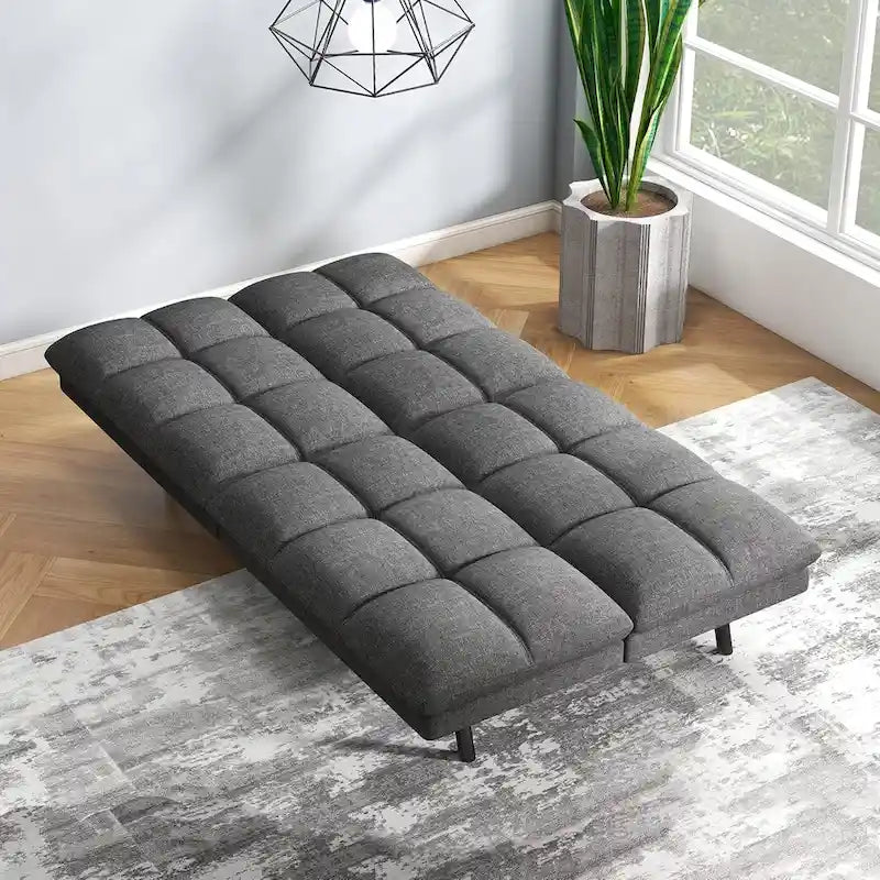 Divano letto futon convertibile grigio/nero con braccioli e schienale regolabili, 2 posti