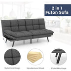Divano letto futon convertibile grigio/nero con braccioli e schienale regolabili, 2 posti