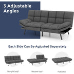 Divano letto futon convertibile grigio/nero con braccioli e schienale regolabili, 2 posti