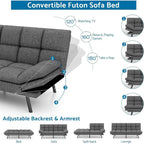 Divano letto futon convertibile grigio/nero con braccioli e schienale regolabili, 2 posti