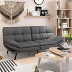 Divano letto futon convertibile grigio/nero con braccioli e schienale regolabili, 2 posti
