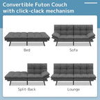 Divano letto futon convertibile grigio/nero con braccioli e schienale regolabili, 2 posti