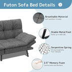 Divano letto futon convertibile grigio/nero con braccioli e schienale regolabili, 2 posti