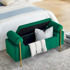 Panca contenitore in velluto beige/verde/bianco con gambe dorate – 1 posto