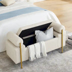 Panca contenitore in velluto beige/verde/bianco con gambe dorate – 1 posto
