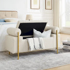 Panca contenitore in velluto beige/verde/bianco con gambe dorate – 1 posto
