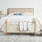 Panca contenitore in velluto beige/verde/bianco con gambe dorate – 1 posto