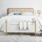 Panca contenitore in velluto beige/verde/bianco con gambe dorate – 1 posto