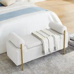Panca contenitore in velluto beige/verde/bianco con gambe dorate – 1 posto
