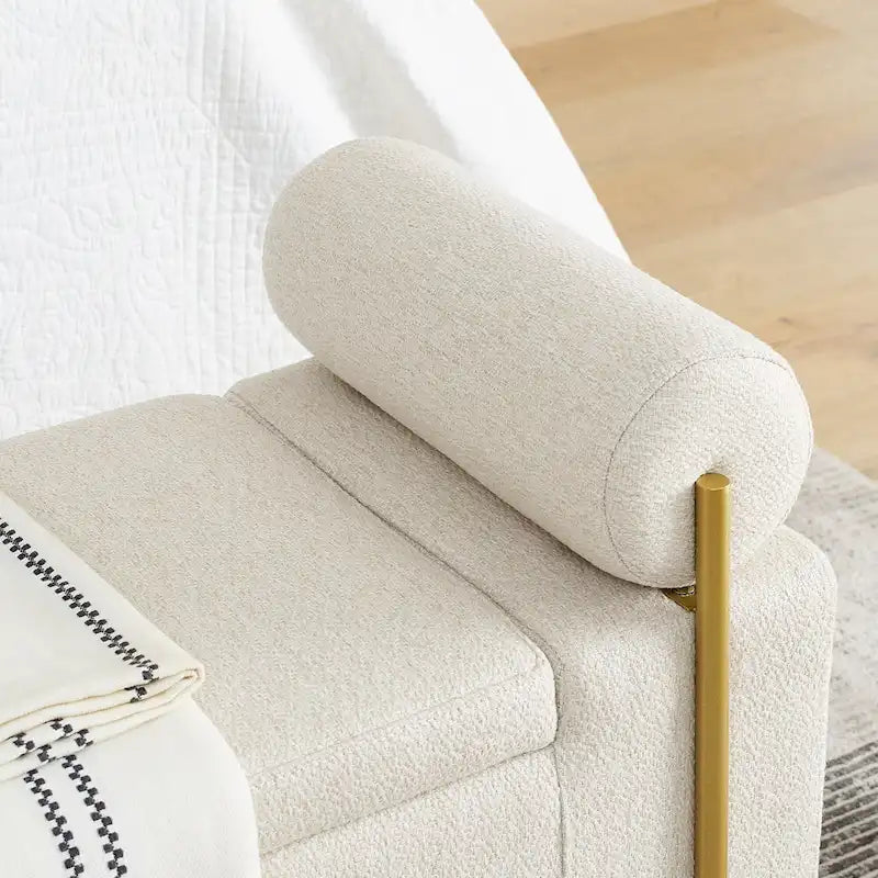 Panca contenitore in velluto beige/verde/bianco con gambe dorate – 1 posto