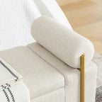 Panca contenitore in velluto beige/verde/bianco con gambe dorate – 1 posto