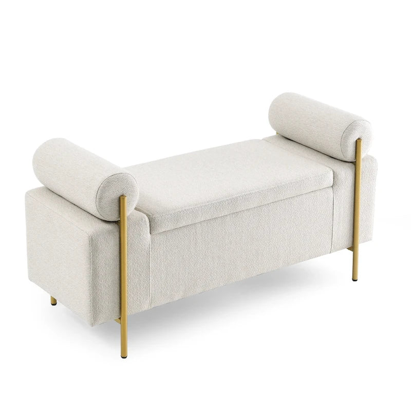 Panca contenitore in velluto beige/verde/bianco con gambe dorate – 1 posto