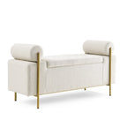 Panca contenitore in velluto beige/verde/bianco con gambe dorate – 1 posto
